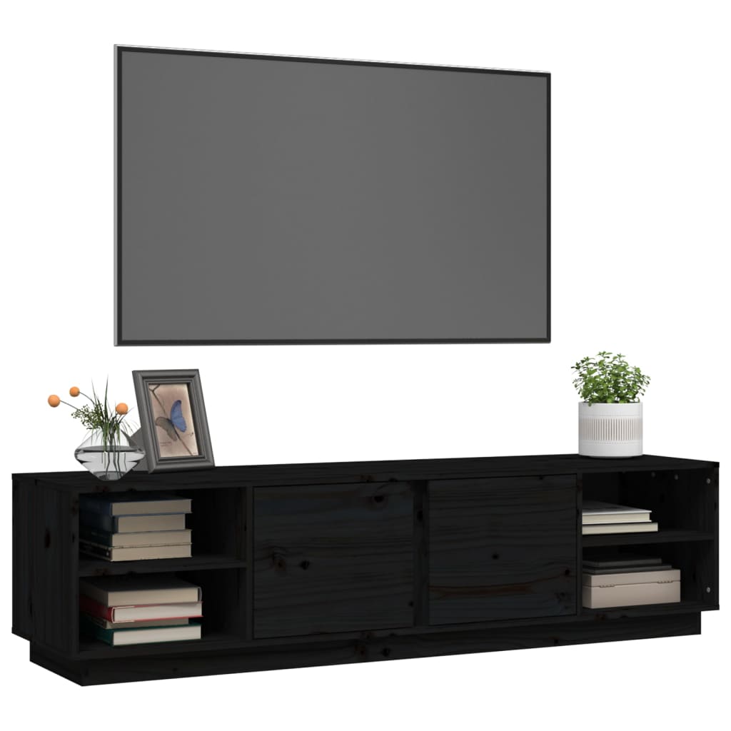 TV ormarić crni 156 x 40 x 40 cm od masivne borovine
