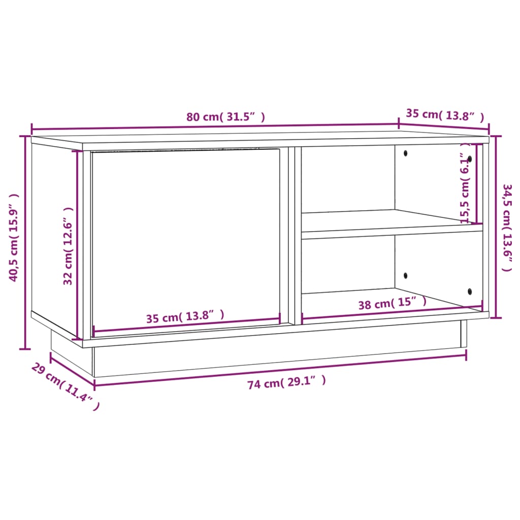 TV ormarić Crna 80 x 35 x 40,5 cm od masivne borovine