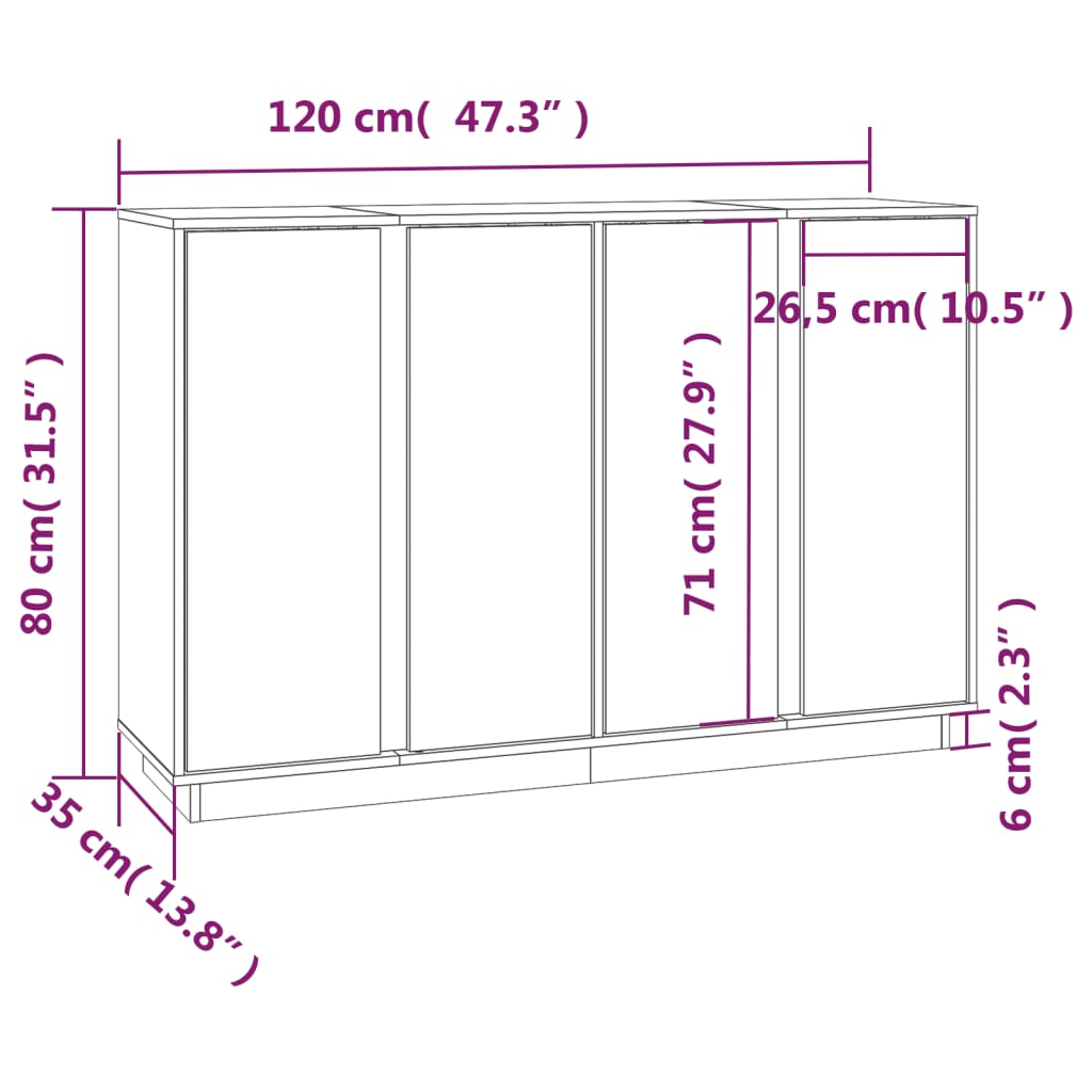 Komoda siva 120 x 35 x 80 cm od masivne borovine
