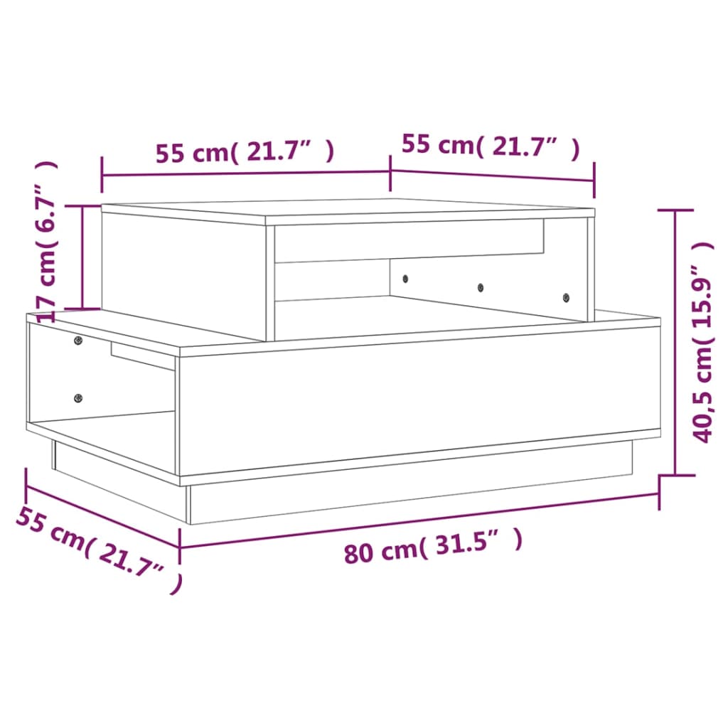 Stolić za kavu sivi 80 x 55 x 40,5 cm od masivne borovine