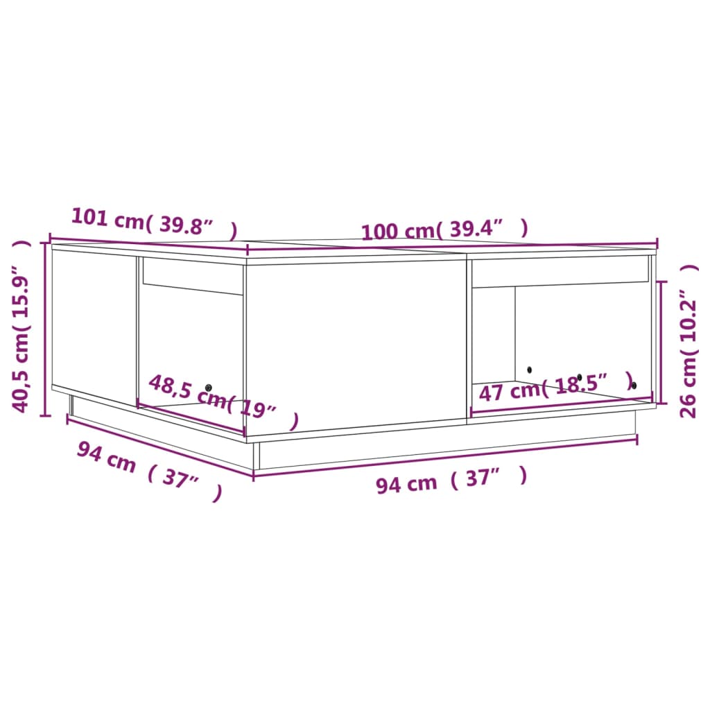 Stolić za kavu 100 x 101 x 40,5 cm od masivne borovine