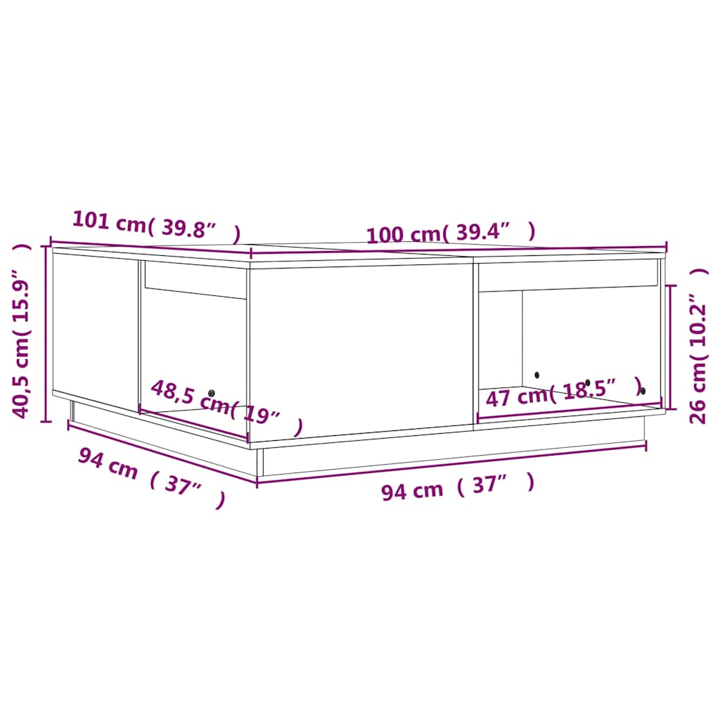 Stolić za kavu crni 100 x 101 x 40,5 cm od masivne borovine