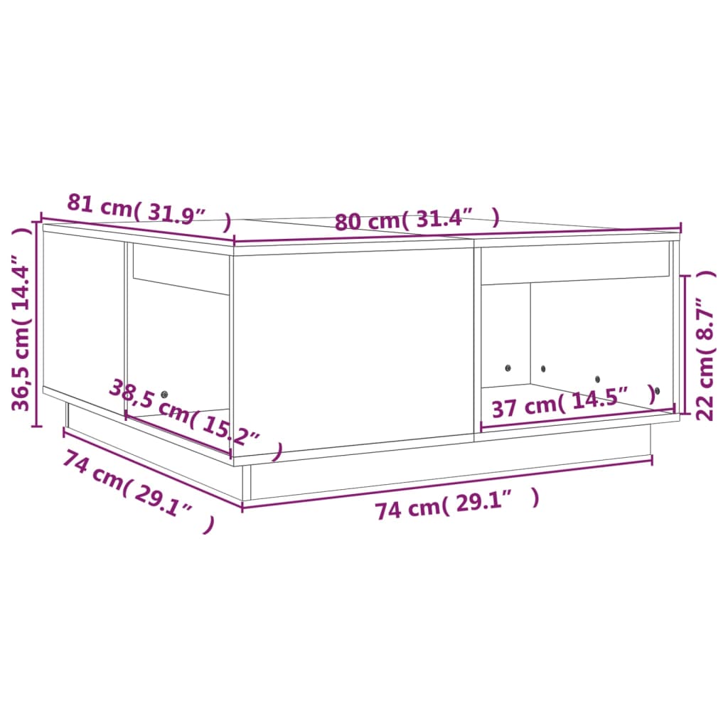 Stolić za kavu crni 80x81x36,5 cm od masivne borovine