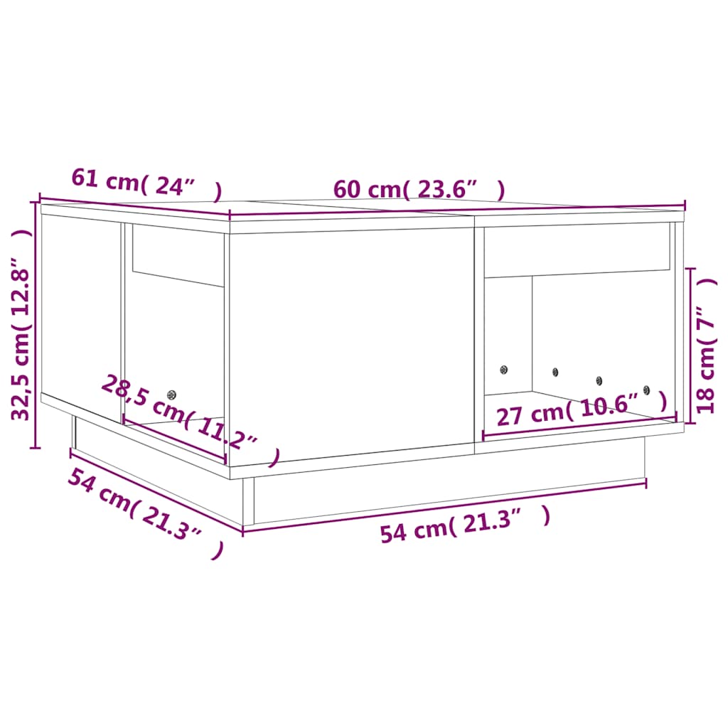Stolić za kavu crni 60 x 61 x 32,5 cm od masivne borovine