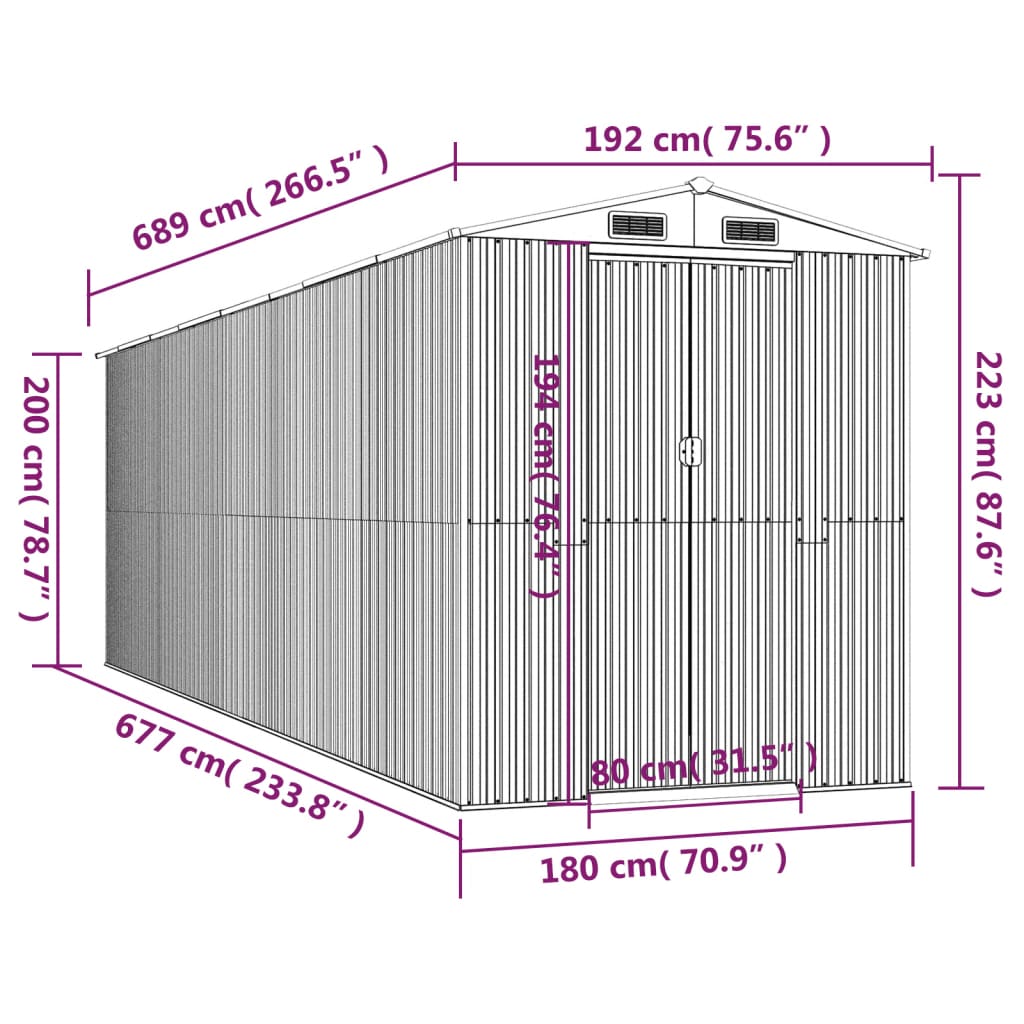 Vrtno spremište zeleno 192x689x223 cm od pocinčanog čelika