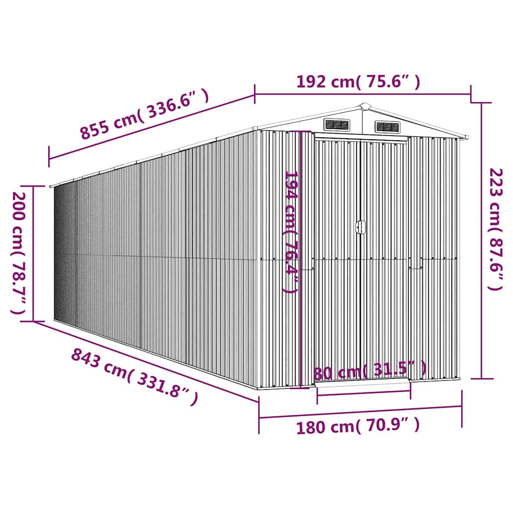Vrtno spremište zeleno 192x855x223 cm od pocinčanog čelika