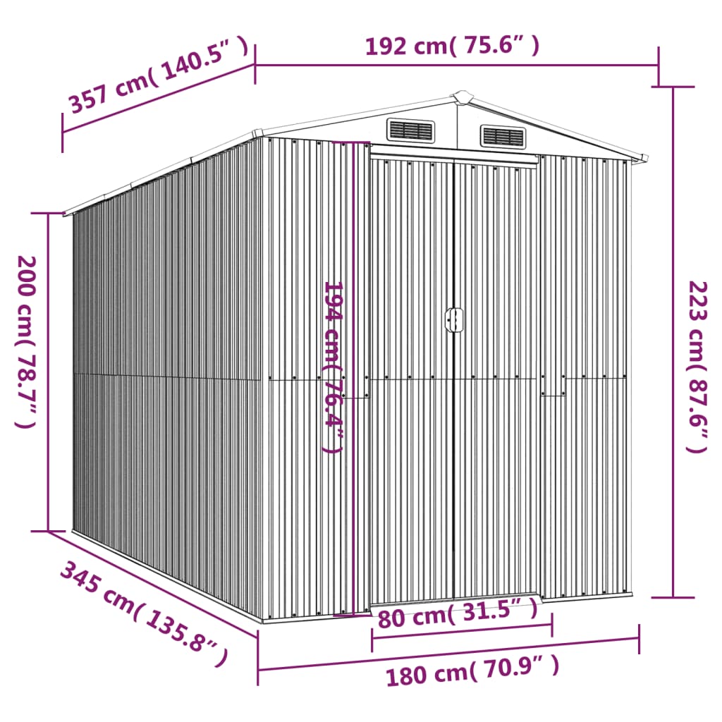 Vrtno spremište tamnosmeđe 192 x 357 x 223 cm pocinčani čelik