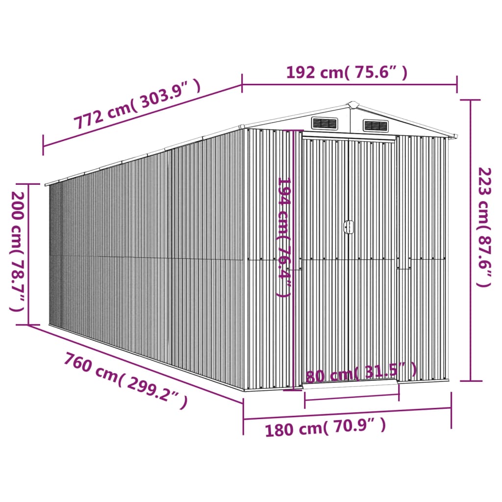 Vrtno spremište tamnosmeđe 192x772x223 cm pocinčani čelik
