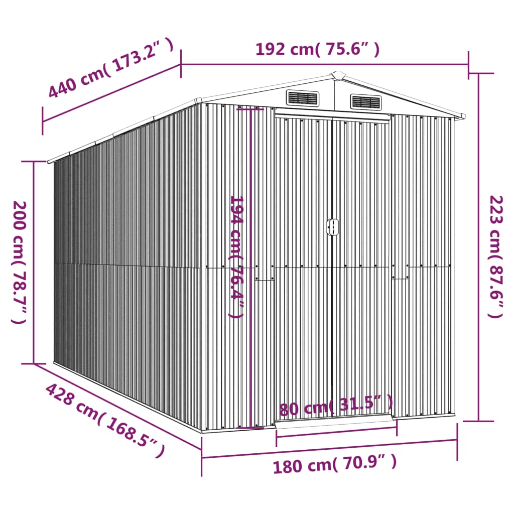 Vrtno spremište svjetlosmeđe 192x440x223 cm pocinčani čelik