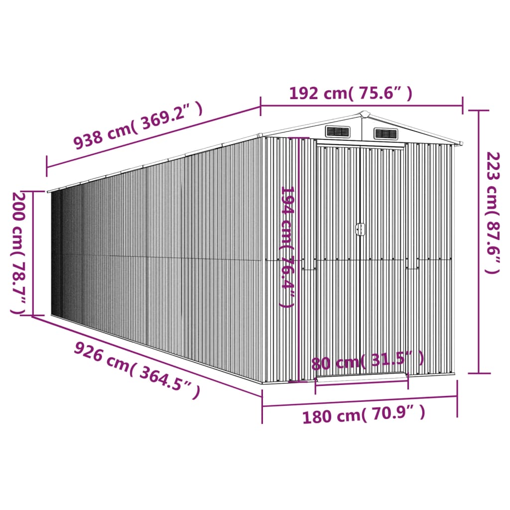 Vrtno spremište svjetlosmeđe 192x938x223 cm pocinčani čelik