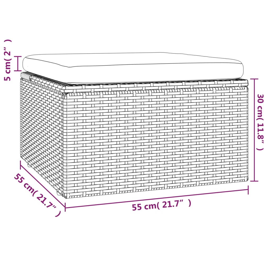 Vrtni tabure s jastukom sivi 55 x 55 x 30 cm od poliratana