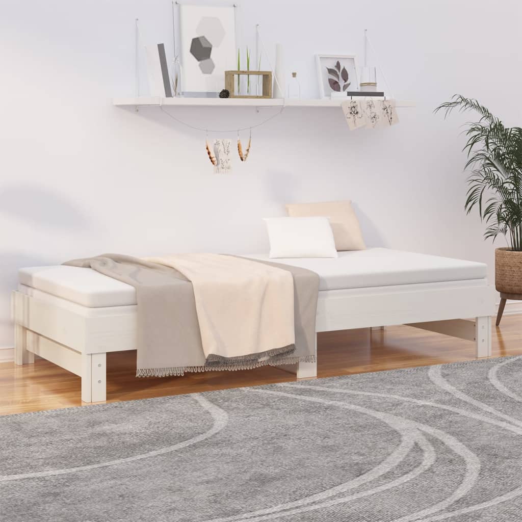 Dnevni ležaj na izvlačenje bijeli 2 x (100 x 200) cm borovina