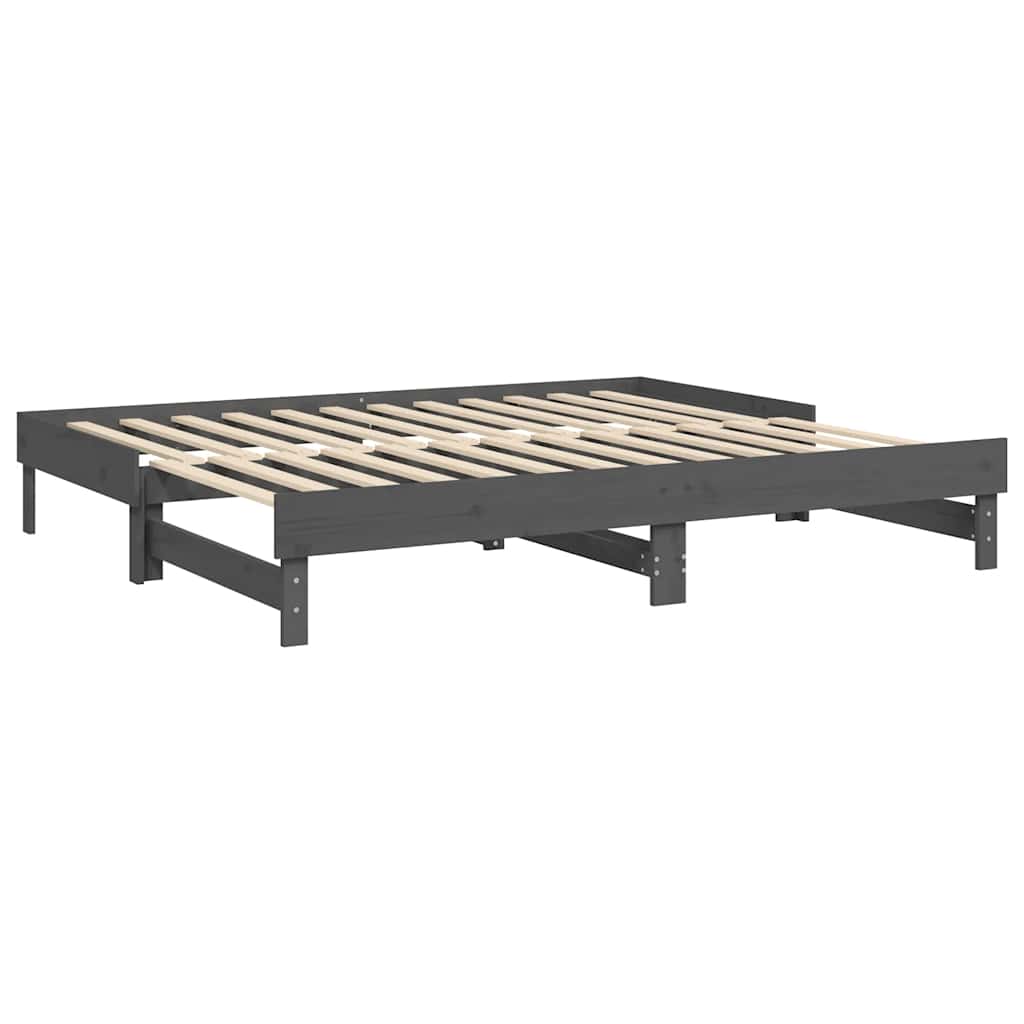 Dnevni ležaj na izvlačenje sivi 2x(80x200) cm masivna borovina