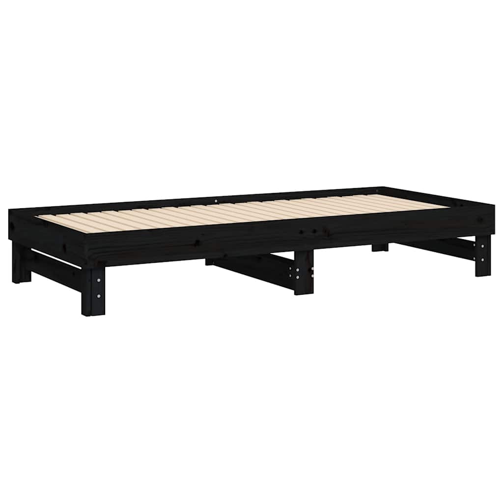 Dnevni ležaj na izvlačenje crni 2x (80x200) cm masivna borovina