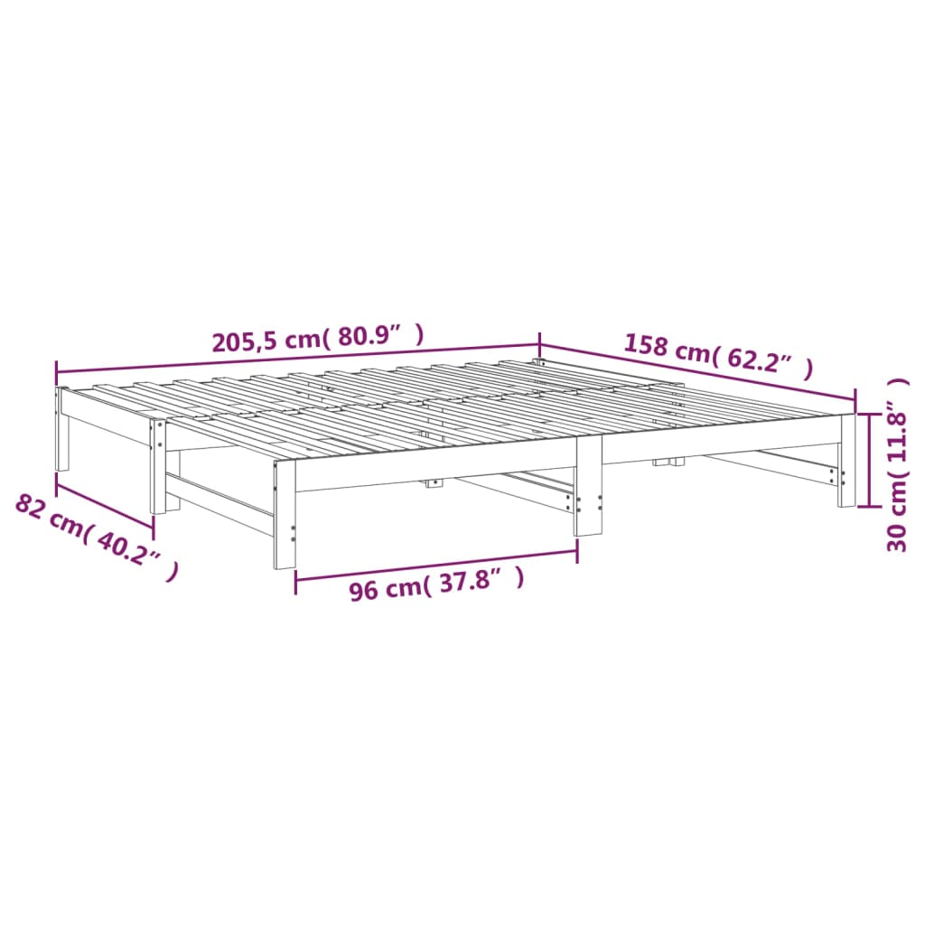 Dnevni ležaj na izvlačenje bijeli 2x(80x200)cm masivna borovina