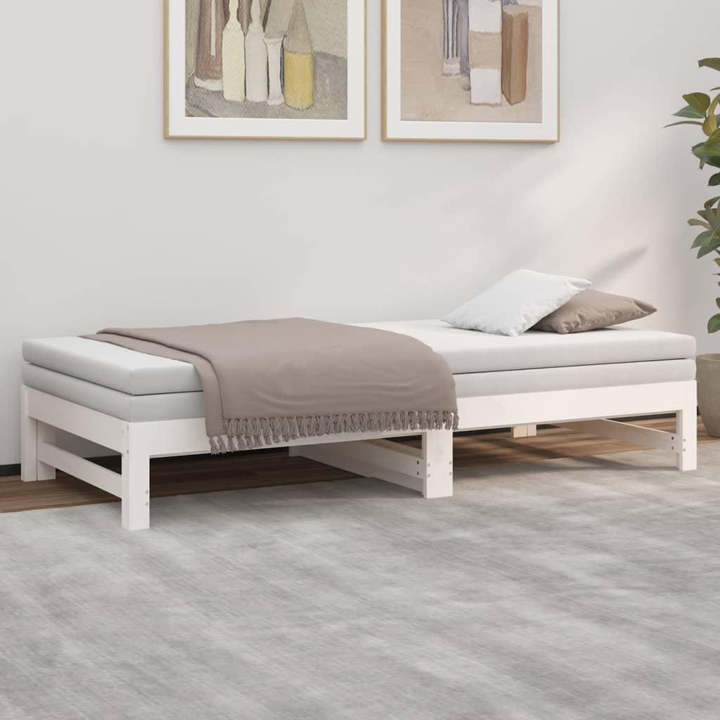 Dnevni ležaj na izvlačenje bijeli 2x(90x190)cm masivna borovina