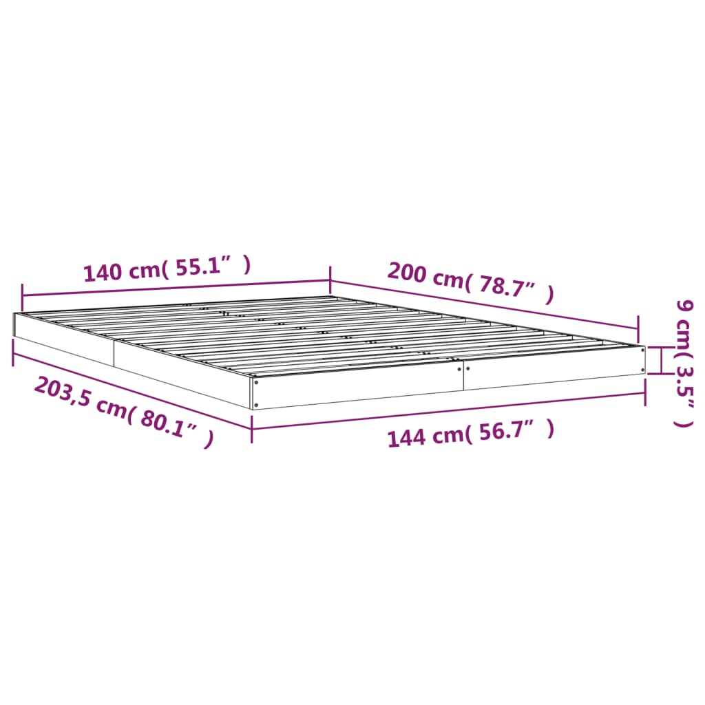 Okvir za krevet 140x200 cm od masivne borovine
