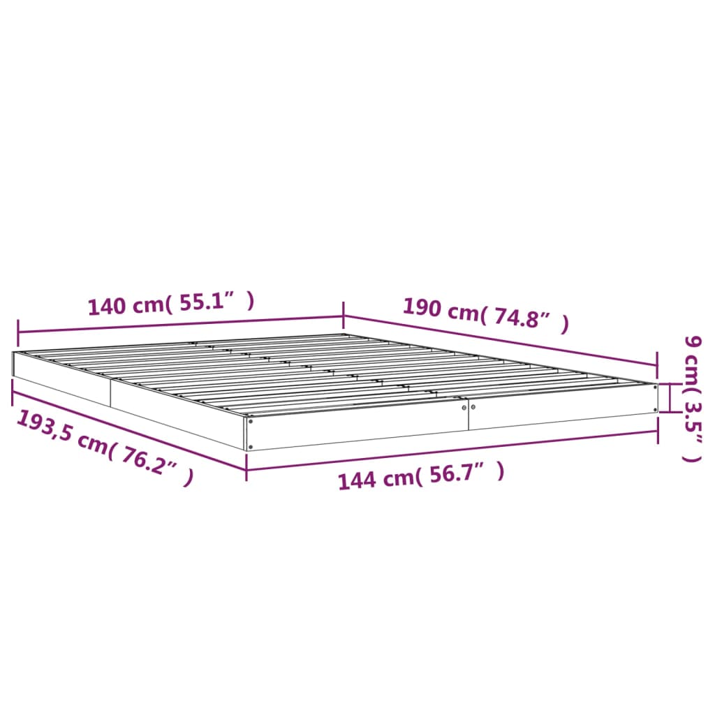 Okvir za krevet bijela 140x190 cm od masivnog drva