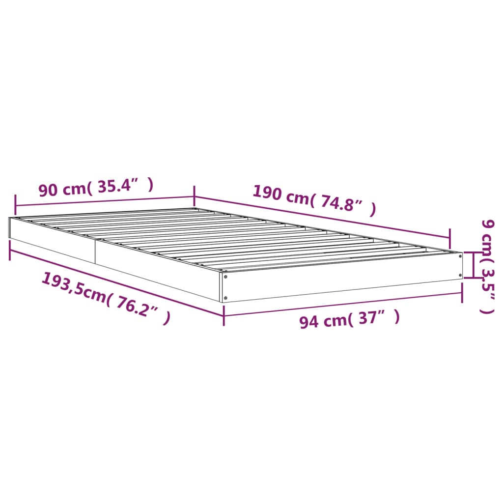 Okvir za krevet od borovine bijela 90x190 cm jednokrevetni