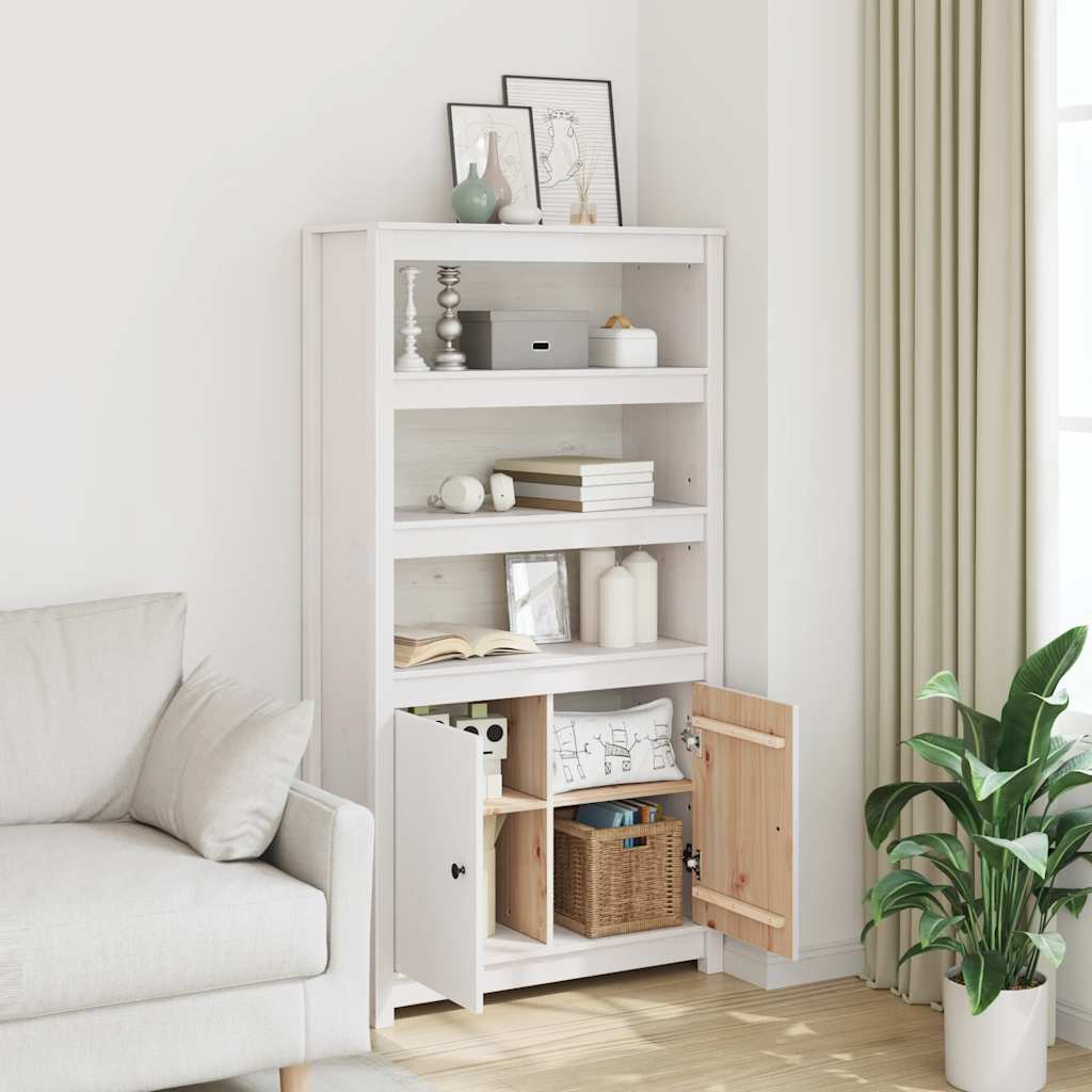 Visoka komoda bijela 80 x 35 x 154 cm od masivne borovine