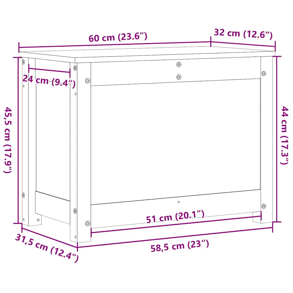 Kutija za pohranu 60x32x45,5 cm od masivne borovine