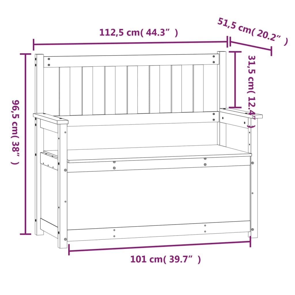 Klupa crna 112,5 x 51,5 x 96,5 cm od masivne borovine