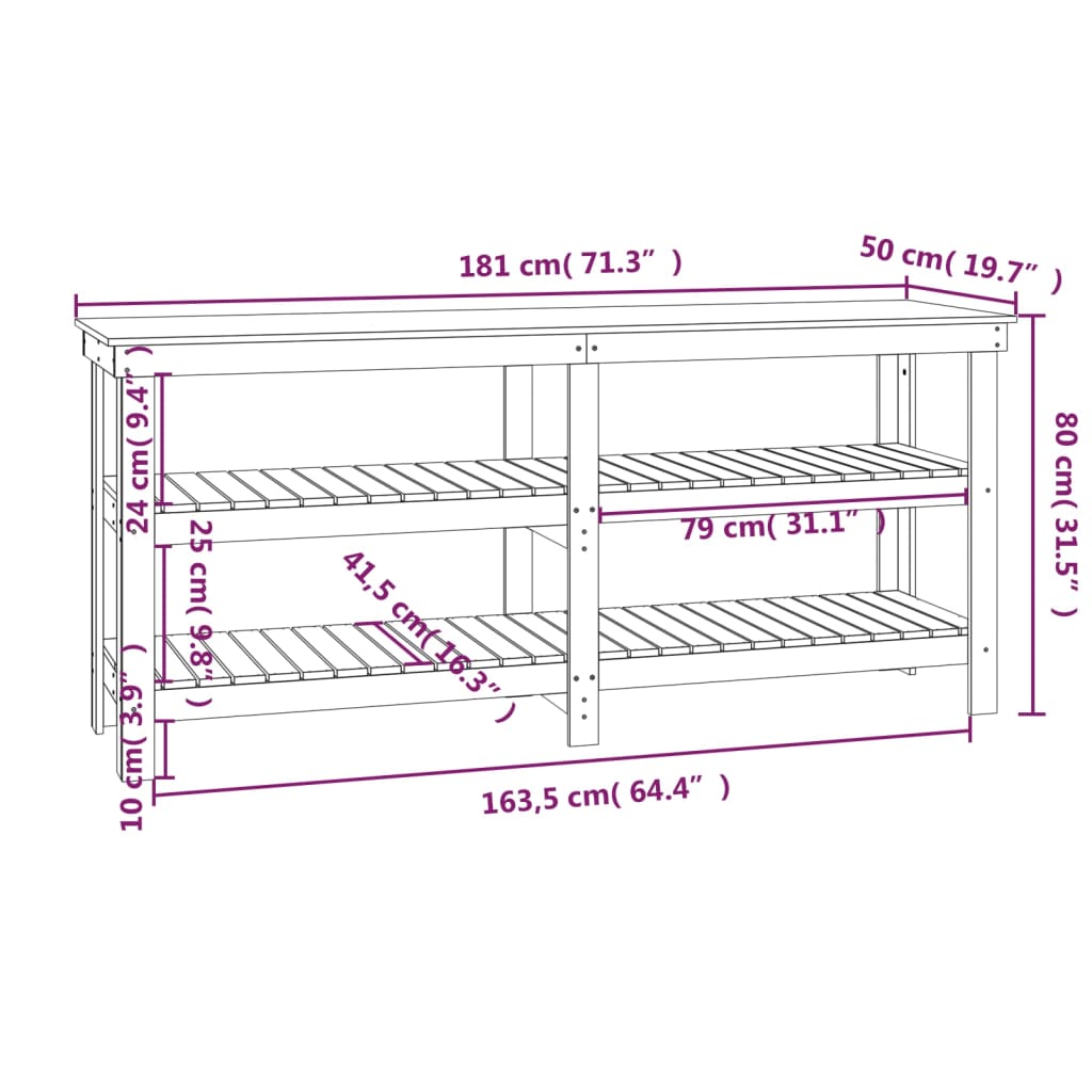 Radni stol 181 x 50 x 80 cm od masivne borovine