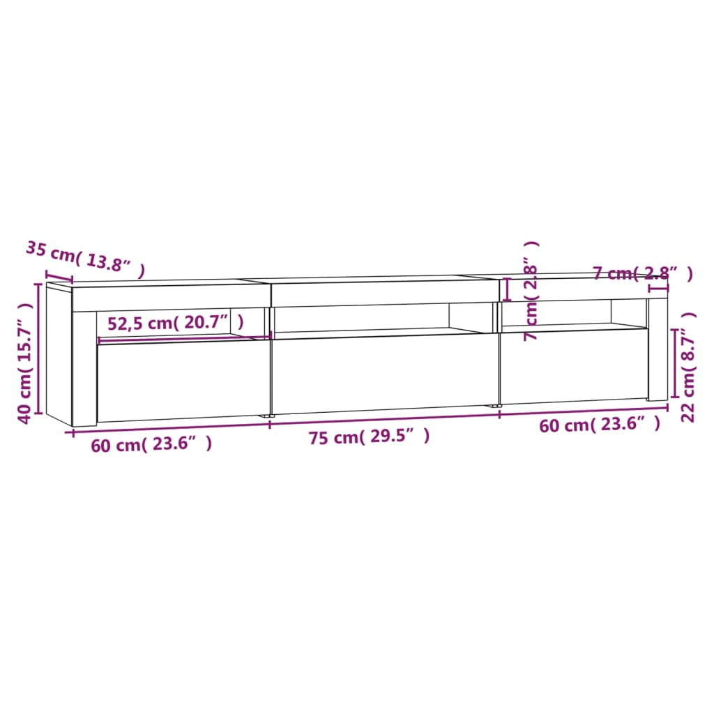 TV ormarić s LED svjetlima siva boja betona 195x35x40 cm