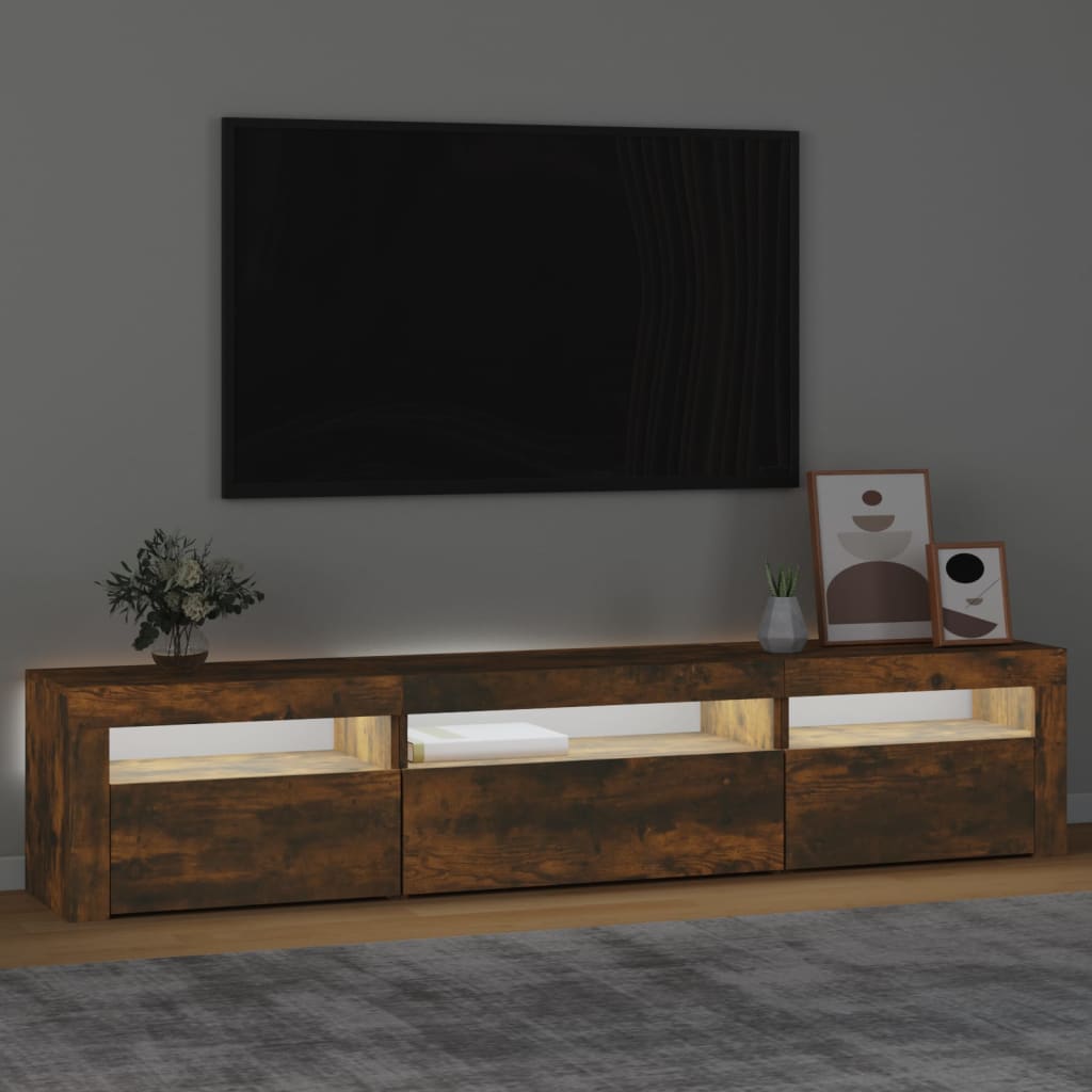TV ormarić s LED svjetlima boja dimljenog hrasta 195x35x40 cm