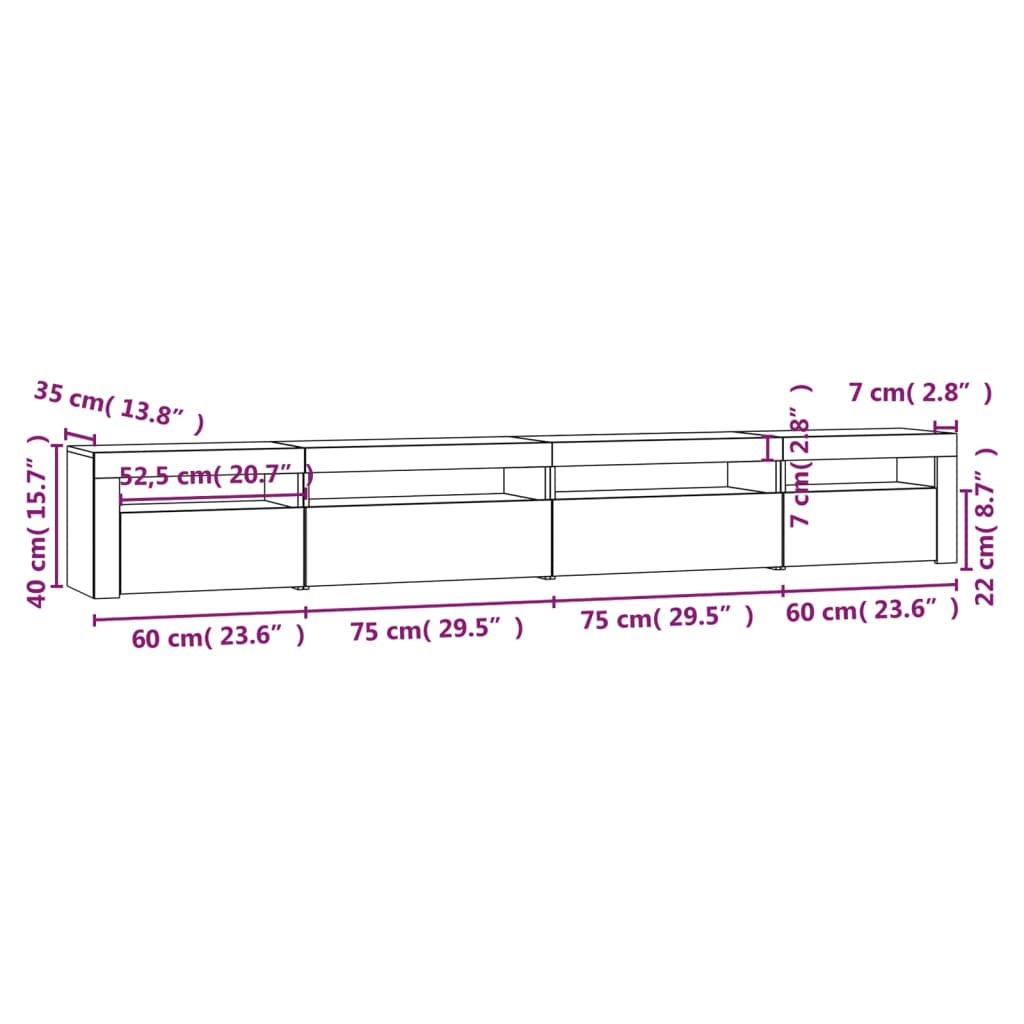 TV ormarić s LED svjetlima bijeli 270x35x40 cm
