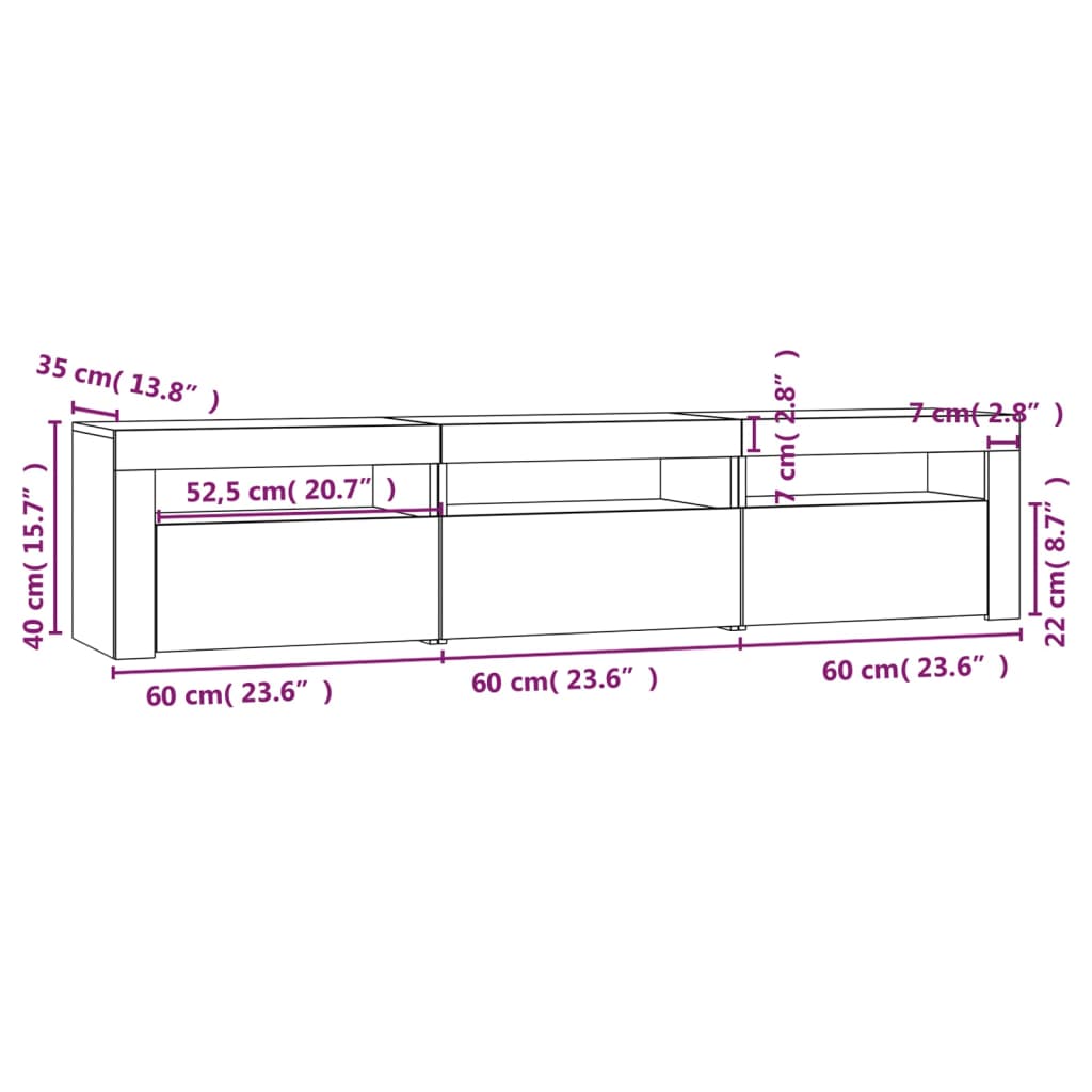 TV ormarić s LED svjetlima boja dimljenog hrasta 180x35x40 cm