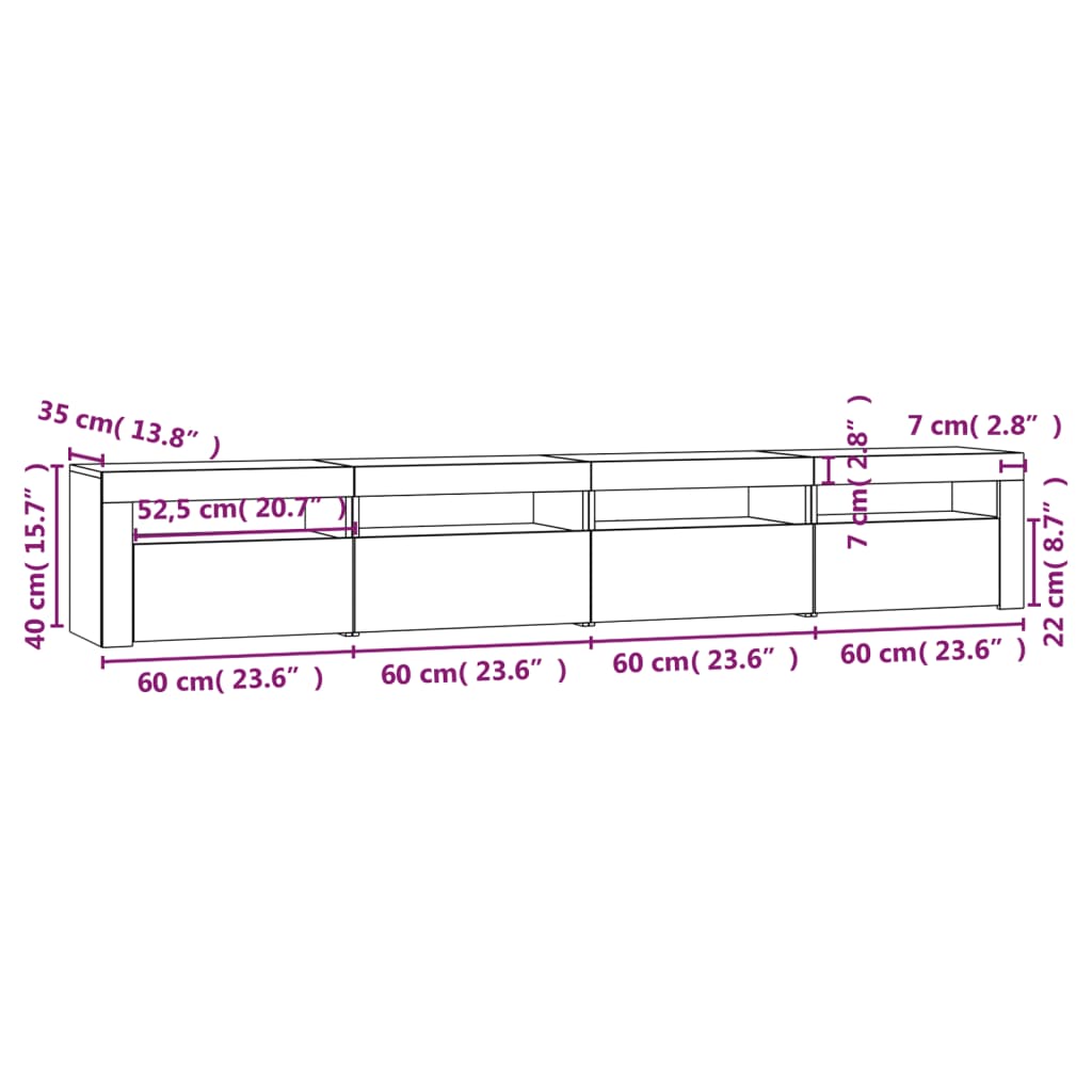 TV ormarić s LED svjetlima bijeli 240x35x40 cm