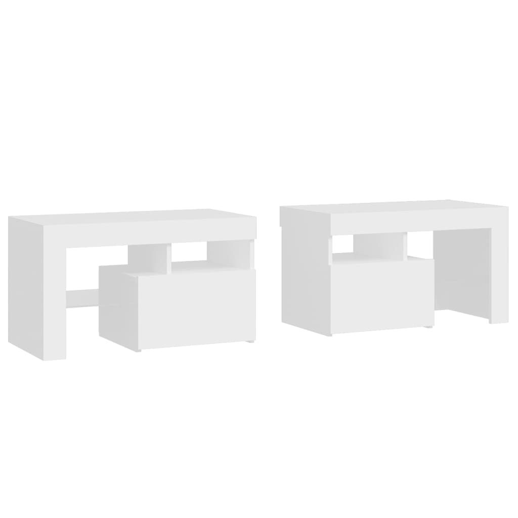 Noćni ormarići 2 kom s LED svjetlima bijeli 70 x 36,5 x 40 cm