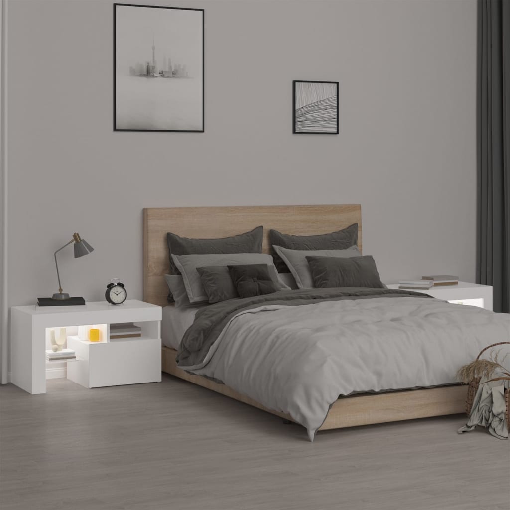 Noćni ormarići 2 kom s LED svjetlima bijeli 70 x 36,5 x 40 cm
