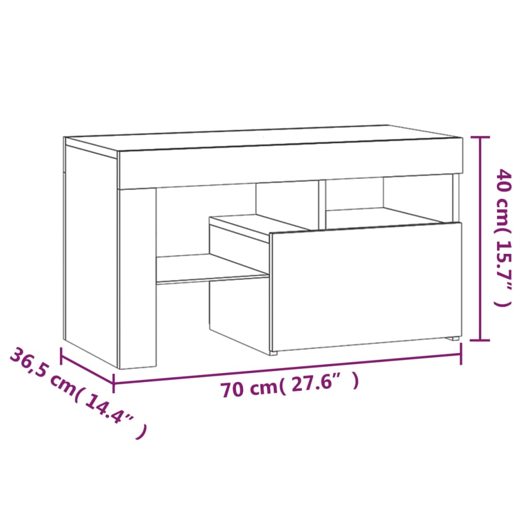 Noćni ormarići 2 kom s LED svjetlima bijeli 70 x 36,5 x 40 cm