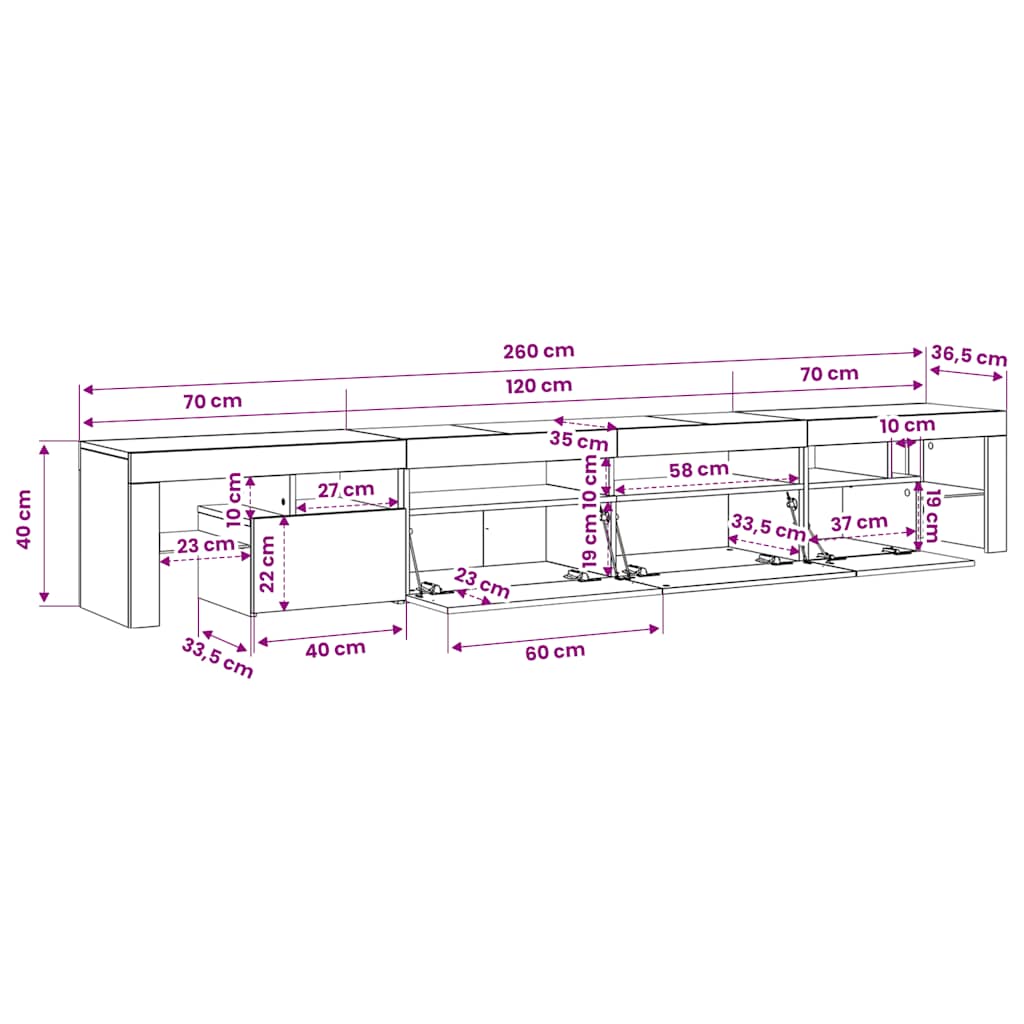TV ormarić s LED svjetlima boja hrasta sonome 260x36,5x40 cm