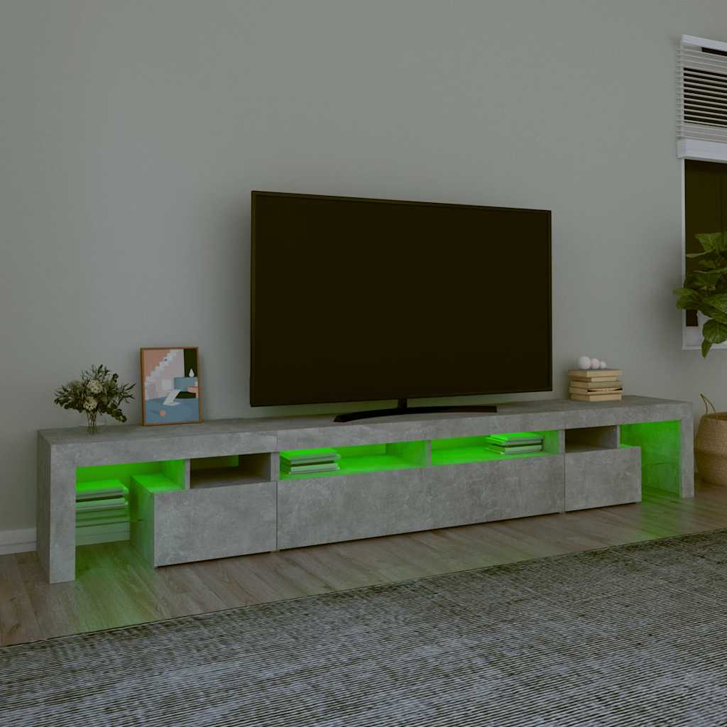 TV ormarić s LED svjetlima siva boja betona 260x36,5x40 cm