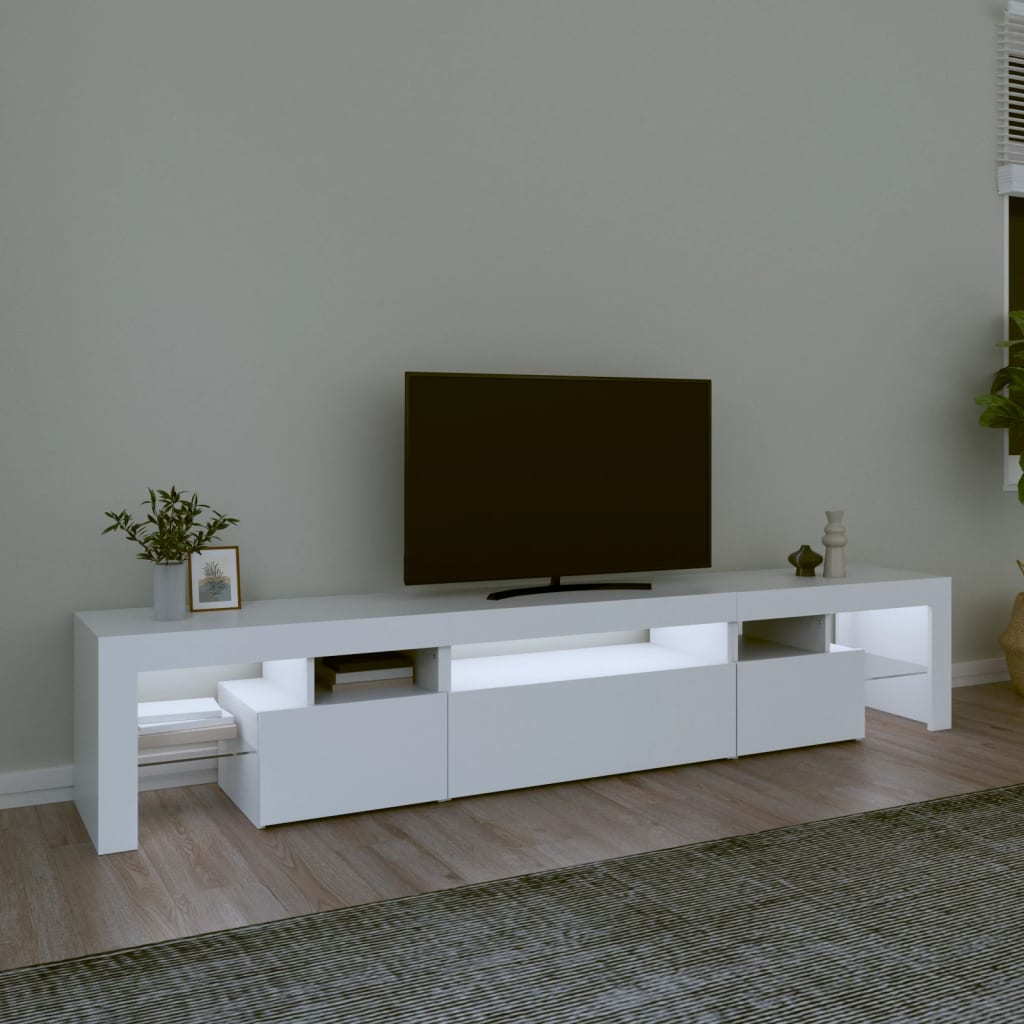 TV ormarić s LED svjetlima bijeli 215x36,5x40 cm