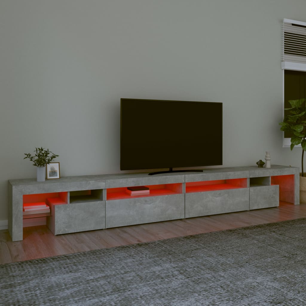 TV ormarić s LED svjetlima siva boja betona 290x36,5x40 cm