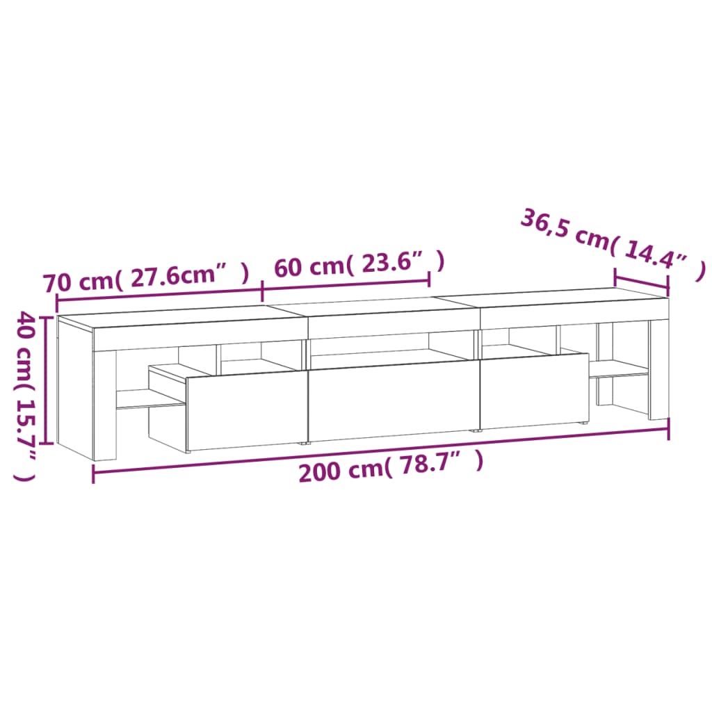 TV ormarić s LED svjetlima bijeli 200x36,5x40 cm