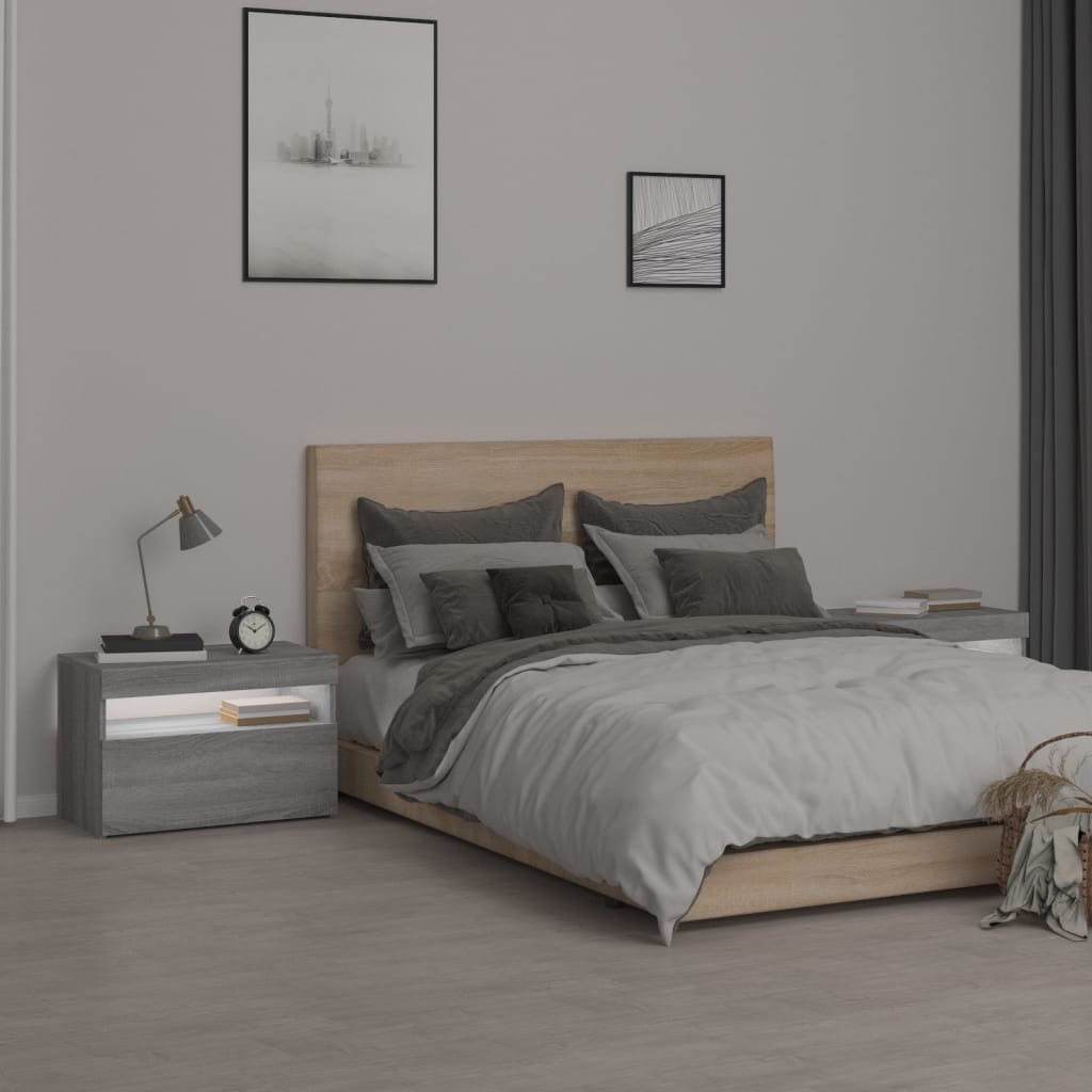 Noćni ormarići 2 kom s LED svjetlima sivog sonome 60x35x40 cm