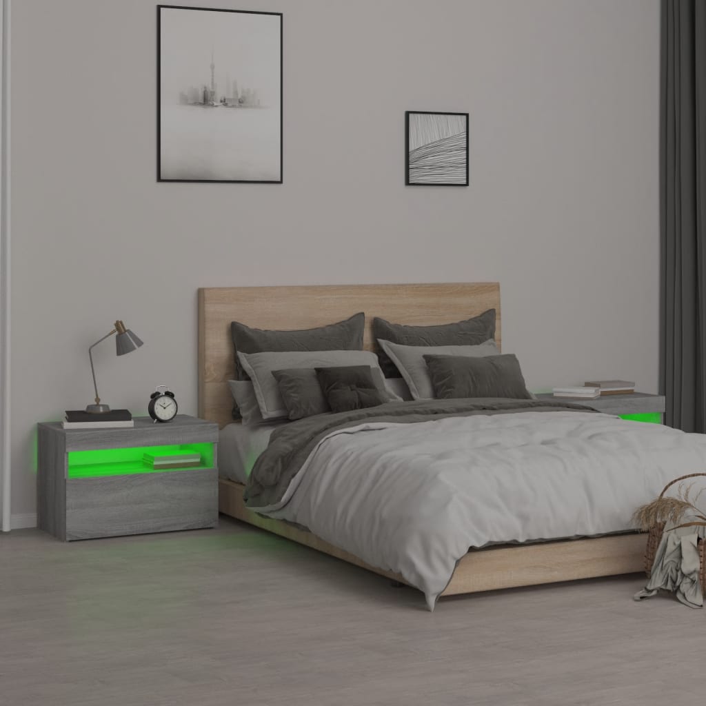 Noćni ormarići 2 kom s LED svjetlima sivog sonome 60x35x40 cm