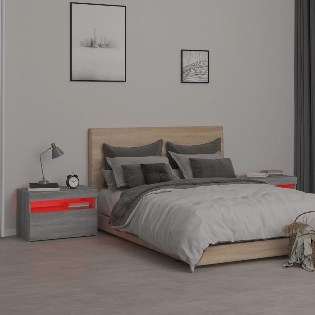 Noćni ormarići 2 kom s LED svjetlima sivog sonome 60x35x40 cm