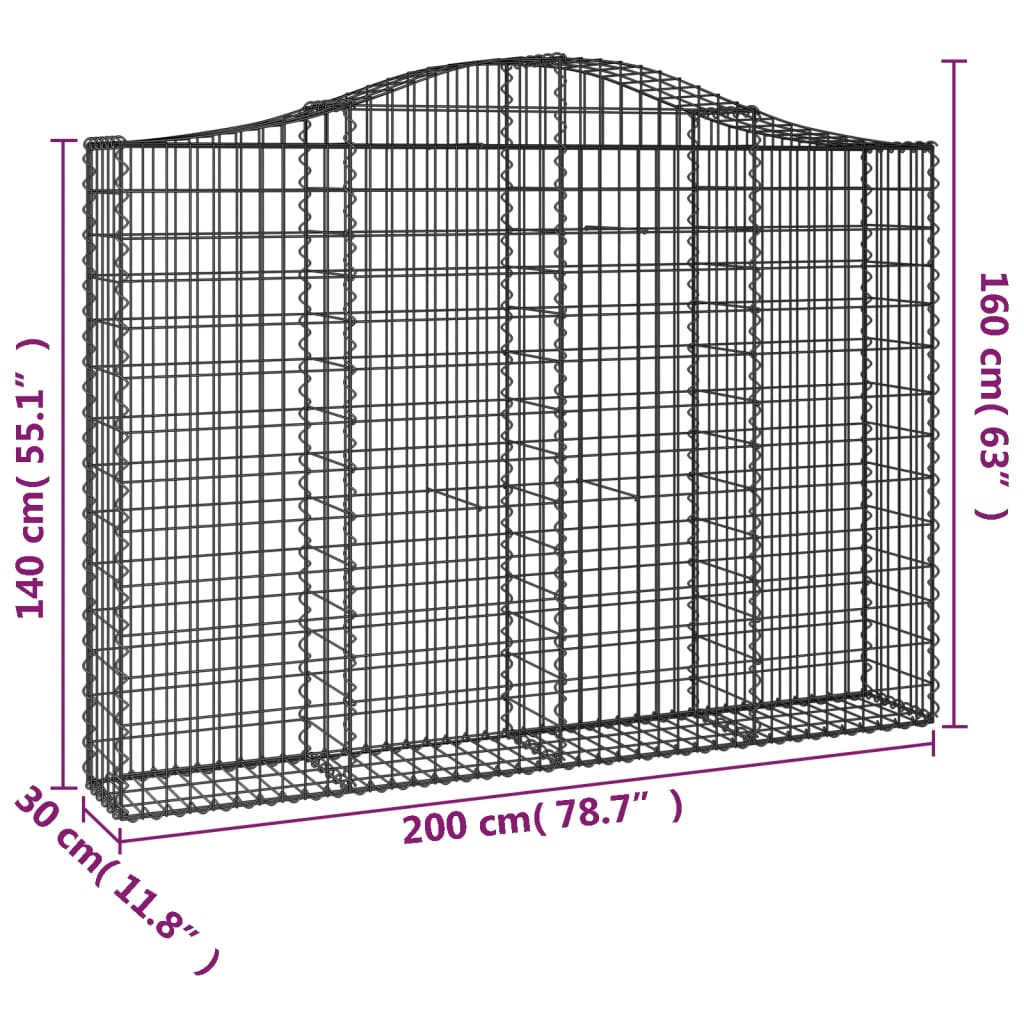 Gabionska košara s lukom 200x30x140/160 cm pocinčano željezo