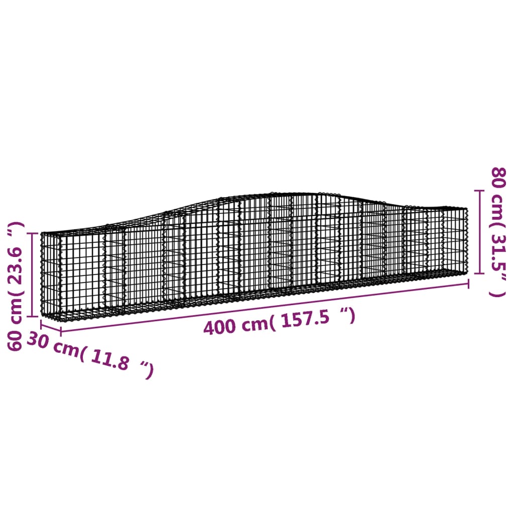 Gabionska košara s lukom 400x30x60/80 cm pocinčano željezo
