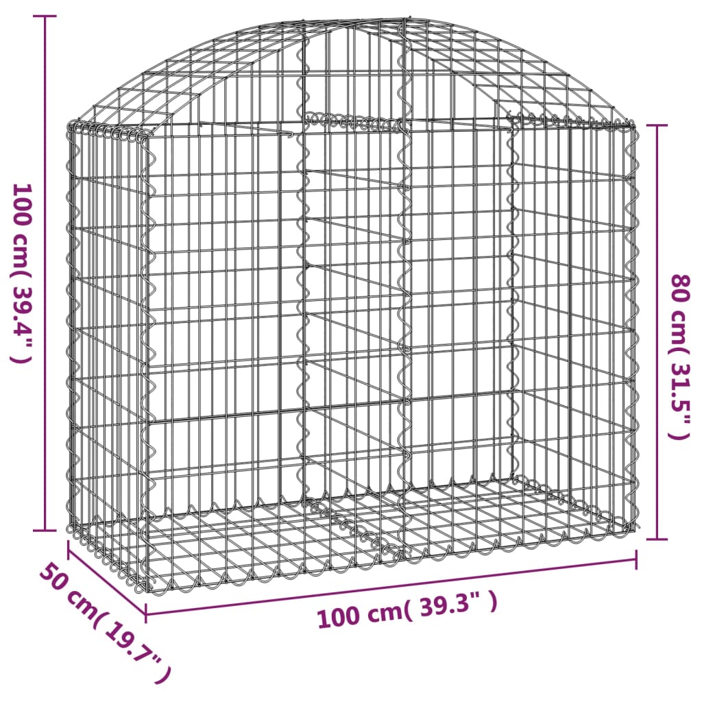 Gabionska košara s lukom 100 x 50 x 80/100 cm pocinčano željezo