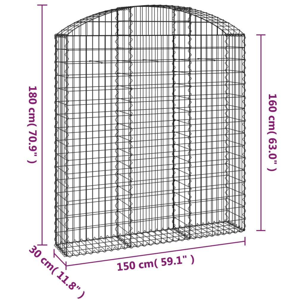 Gabionska košara s lukom 150x30x160/180 cm pocinčano željezo