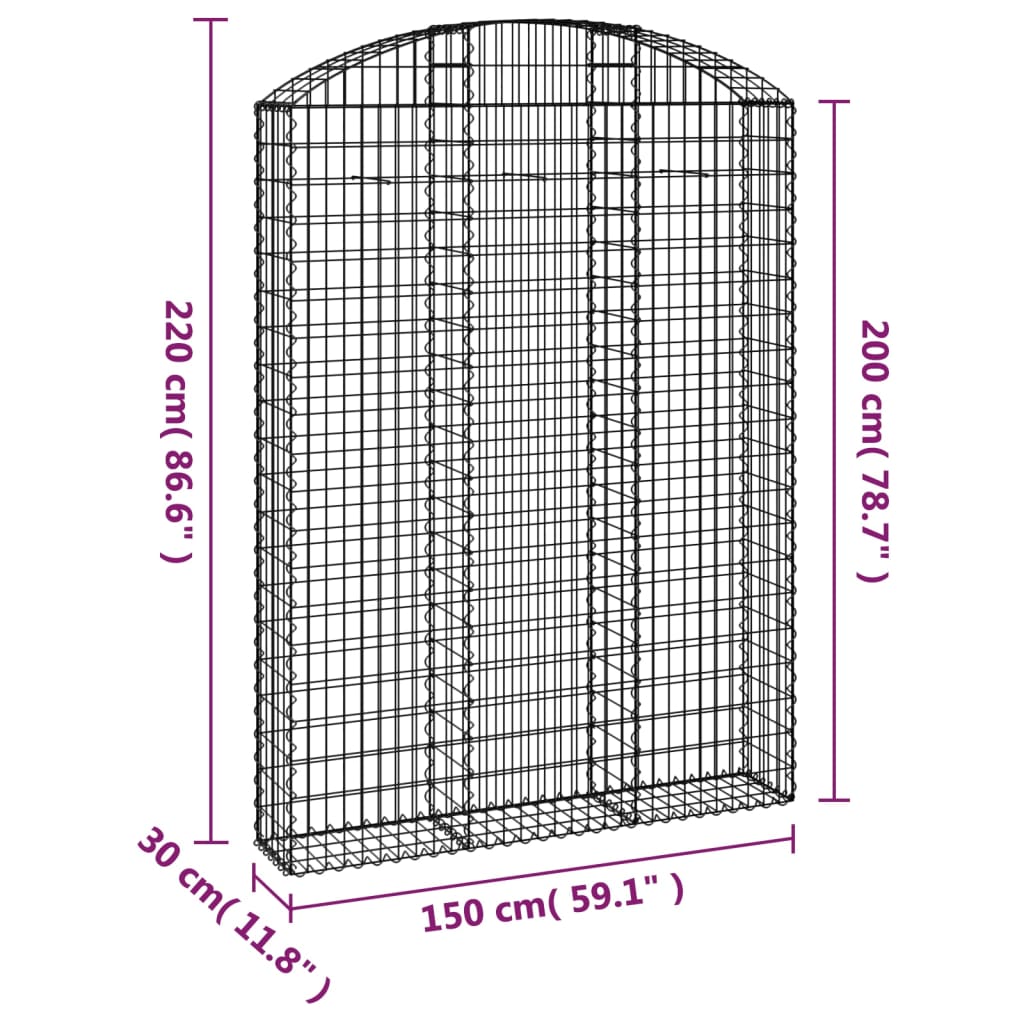 Gabionska košara s lukom 150x30x200/220 cm pocinčano željezo