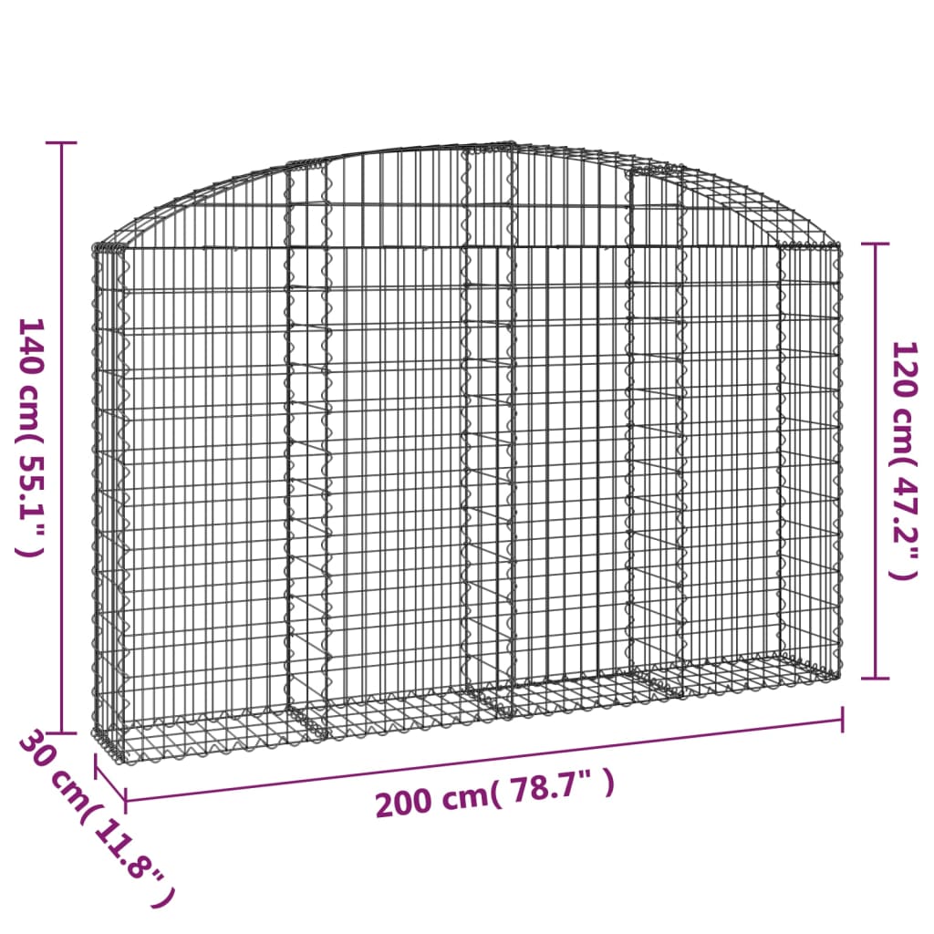 Gabionska košara s lukom 200x30x120/140 cm pocinčano željezo
