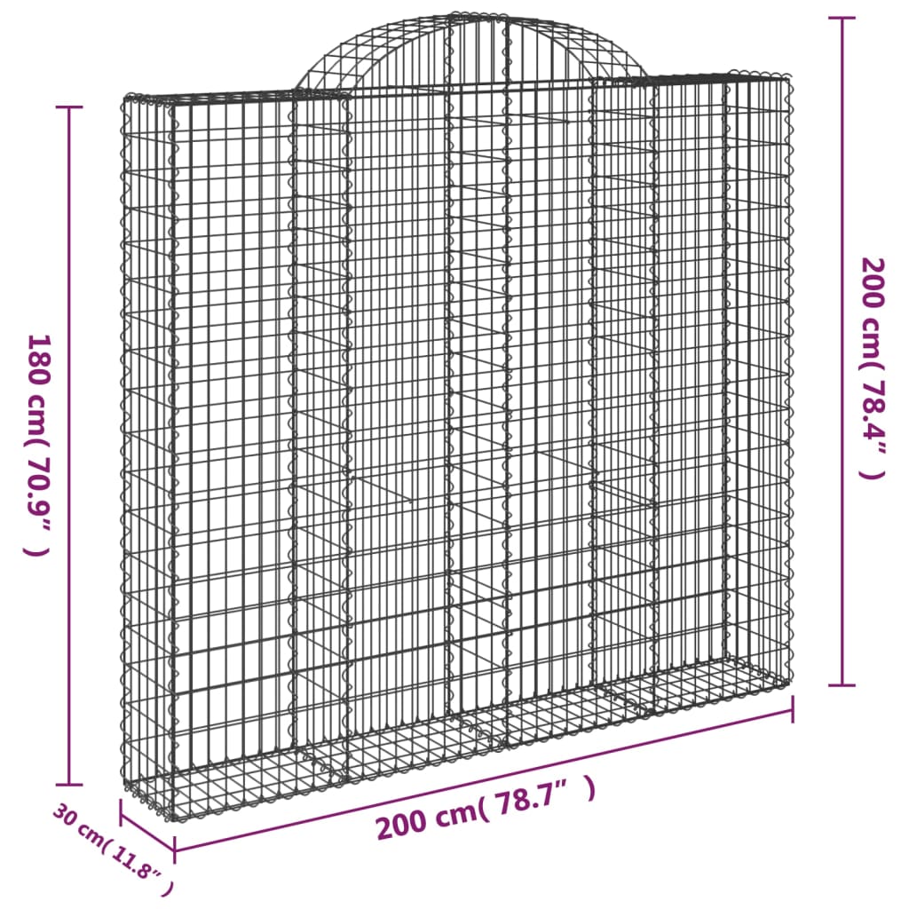 Gabionska košara s lukom 200x30x180/200 cm pocinčano željezo